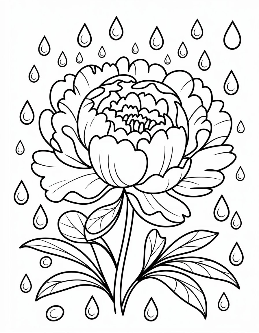 Peony with Rain Drops